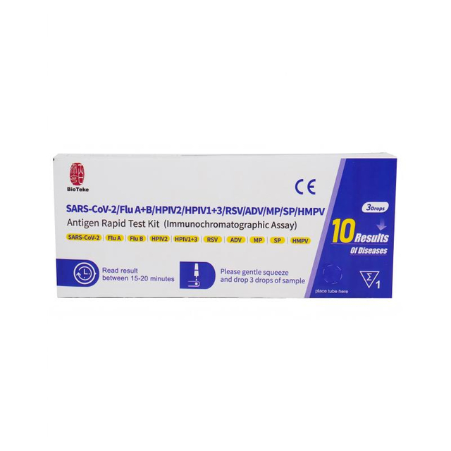 Respiratorio 10 en 1 SARS-CoV-2/FRUIA A+B/HPIV2/HPIV1+3/RSV/ADV/MP/SP/HMPV Kit de prueba rápida de antígeno
