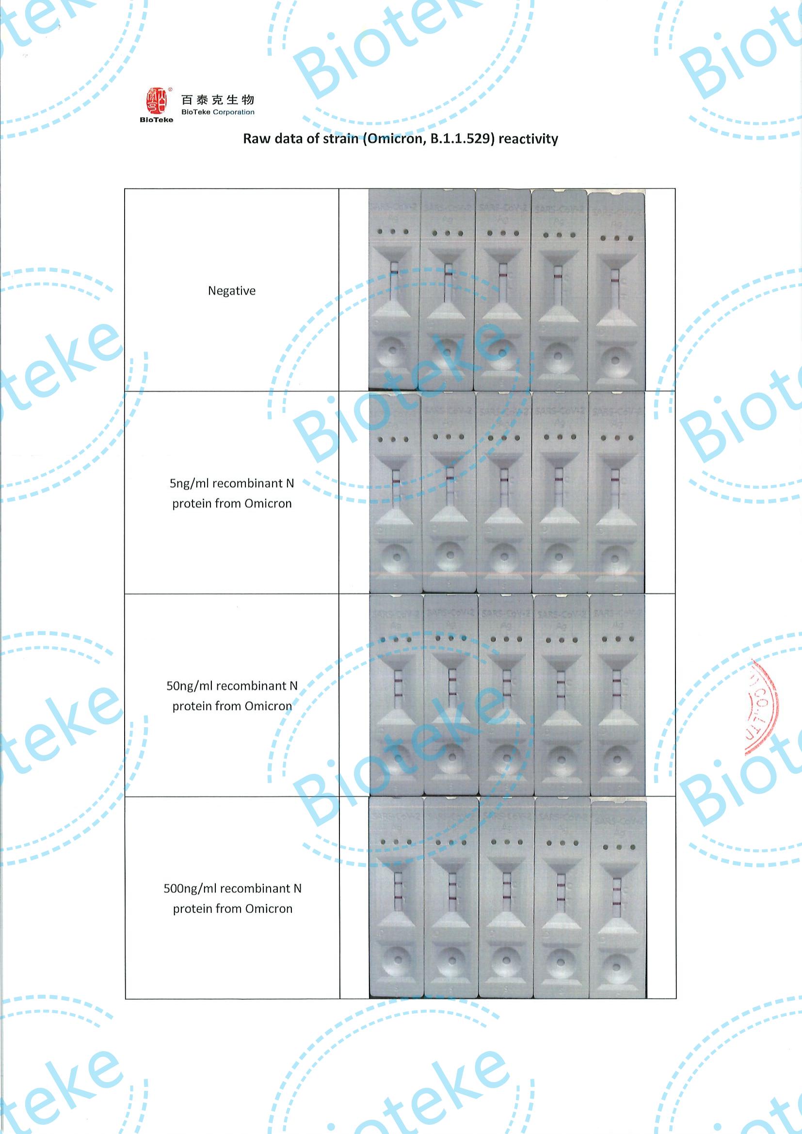 Bioteke_SARS-CoV-2 Antigen IVD Kit Prueba nasal anterial Evaluación de reactividad de la cepa （Omicron）_03