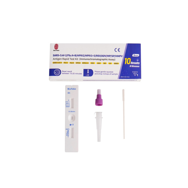 Respiratorio 10 en 1 SARS-CoV-2/FRUIA A+B/HPIV2/HPIV1+3/RSV/ADV/MP/SP/HMPV Kit de prueba rápida de antígeno