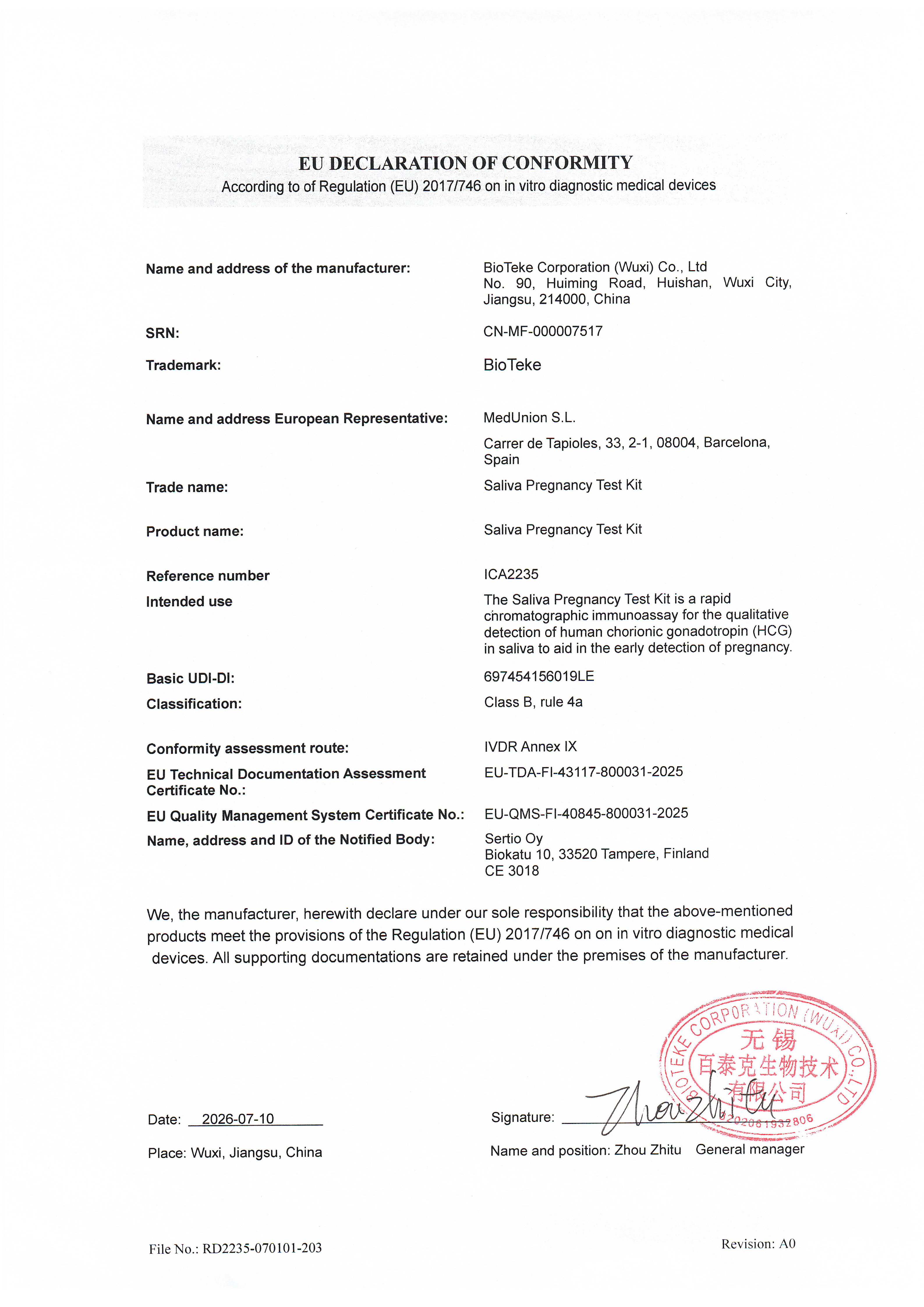 Declaración de conformidad CE